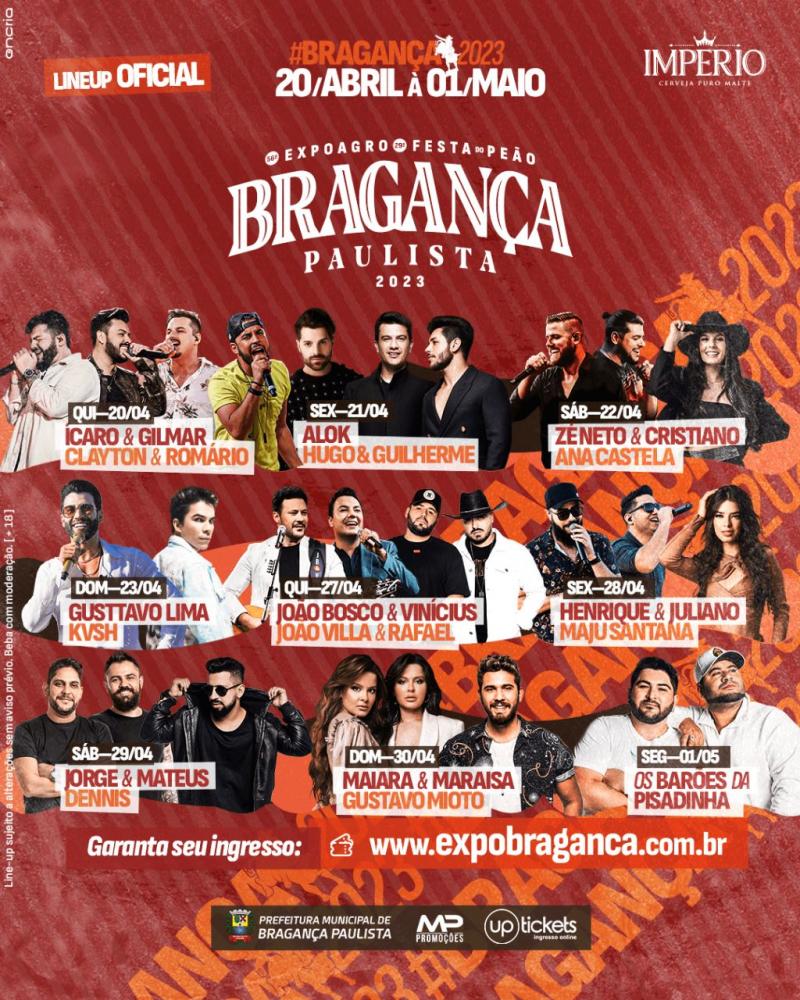 Atrações confirmadas na 56ª Expoagro e 29ª Festa do Peão de Boiadeiro de Bragança Paulista