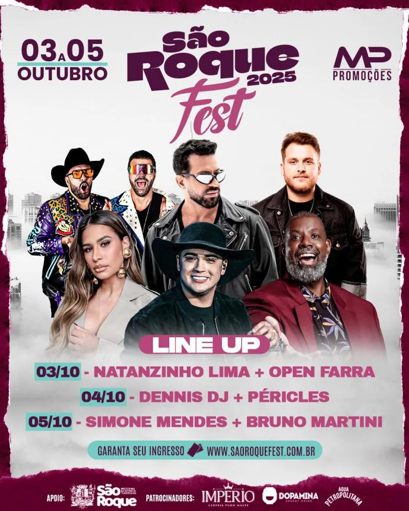 São Roque Fest 2025 promete agitar a cidade com grandes atrações nacionais